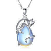TOUPOP Sterling Silver Moonstone Cat Pendant Necklace-undefined