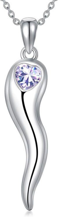 wholesale 925 Sterling Silver Birthstone Italian Horn Necklace for Women Protection Amulet Gift-A6-June-06