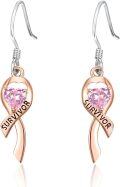 wholesale 925 Sterling Silver Pink Ribbon Heart Survivor Drop Earring Gift for Women-0-0