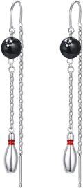 wholesale 925 Sterling Silver Bowling Ball & Pin Sports Dangle Earrings for Women Girls Gifts-0-0