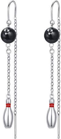 wholesale 925 Sterling Silver Bowling Ball & Pin Sports Dangle Earrings for Women Girls Gifts-Bowling