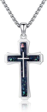 wholesale 925 Sterling Silver Cross Pendant with Abalone Shell Inlay and Multi-Color Stones for Men-08 Abalone Shell