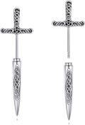 wholesale Silver Metal Gothic Celtic Sword Dagger Cross Stud Earrings for Women Men Punk Style Irish Jewelry 925 Sterling Silver Hypoallergenic Ear Piercing Gift Set-0-0