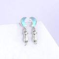 wholesale 925 Sterling Silver Blue Opalite Crescent Moon Cat Dangle Earrings - Halloween  for Her-0-1