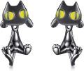 wholesale 925 Sterling Silver Black Plated Black Cat Earrings, Nickel-Free Hypoallergenic, Gift for Women Girls Cat Lovers-0-0