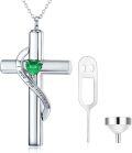 wholesale 925 Sterling Silver White Gold & Sterling Silver Birthstone Cross Urn Necklace for Ashes – Infinity Engraved Cremation Jewelry with 1.35mm Chain-0-0