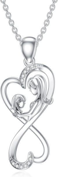 wholesale 925 Sterling Silver Lab-Grown Cubic Zirconia Infinity Mother & Child Heart Pendant Necklace-A1-Mother Daughter