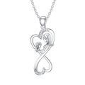 wholesale 925 Sterling Silver Lab-Grown Cubic Zirconia Infinity Mother & Child Heart Pendant Necklace-0-0