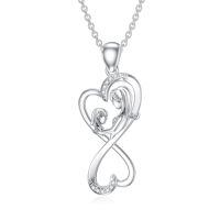 wholesale 925 Sterling Silver Lab-Grown Cubic Zirconia Infinity Mother & Child Heart Pendant Necklace-A1-Mother Daughter