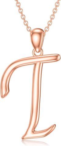 wholesale Sterling Silver 26 Letter Pendant Necklace-Letter T-rose gold plated
