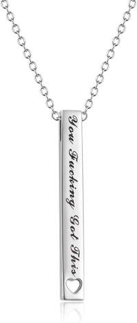wholesale 925 Sterling Silver Inspirational Engraved Message Vertical Bar Necklace for Women Gifts-You Funcking Got This