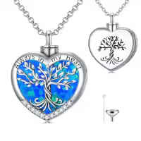 TOUPOP Sterling Silver Tree Of Life Urn Necklace For Ashes Memorial Keepsake-color_name:A-Heart Tree of Life-Blue Opal