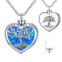 wholesale TOUPOP Tree Of Life Urn Necklaces For Ashes 925 Sterling Silver Heart Cremation Jewelry Memorial Keepsake Jewelry With Funnel Filler For Women Men -color_name:A-Heart Tree of Life-Blue Opal