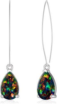 wholesale Sterling Silver White Blue Pink Opal Dangle Earrings-White Gold-Black Opal