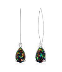 wholesale 925 Sterling Silver Teardrop White and Pink Opal Drop Earrings-White Gold-Black Opal