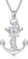 wholesale 925 Sterling Silver Anchor Pendant Necklace with Blue Crystal - Sailor Nautical Jewelry for Women-0-0