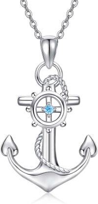 wholesale 925 Sterling Silver Anchor Pendant Necklace with Blue Crystal - Sailor Nautical Jewelry for Women-Anchor