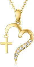 wholesale 14K Gold Diamond Heart & Cross Pendant Necklace for Women-0-0