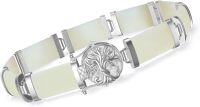 wholesale 925 Sterling Silver 925 with Mother of Pearl and Tree Design Charm Bangle Bracelet for Women - Fine s-8.5 Inches C-Hetian Jade-Tree of Life