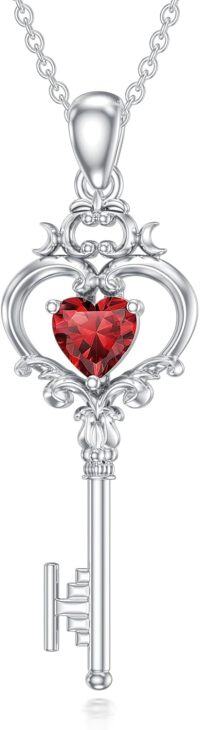 wholesale Metal Stone Birthstone Key Pendant Necklace Gift for Women-January(Garnet)