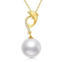 TOUPOP 14K Gold Freshwater Pearl Necklace with Bow/Heart/Dolphin Pendant-undefined