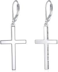 wholesale 925 Sterling Silver Cross Dangle & Drop Earrings with Engraved Message for Women-White Gold