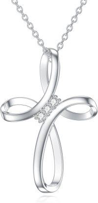 wholesale 925 Sterling Silver Cubic Zirconia Infinity Cross Pendant Necklace for Women - 30 Chain Length-Style 1