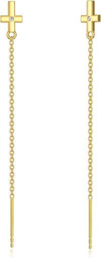 wholesale 14K Gold Evil Eye Cross Sunflower Drop Earrings for Women-Diamond Cross