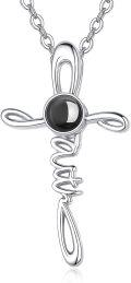 wholesale 925 Sterling Silver Black Onyx Faith Cross Pendant Necklace for Women Christian -0-0