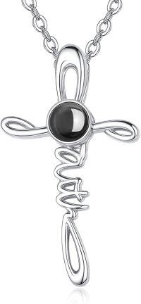 wholesale 925 Sterling Silver Black Onyx Faith Cross Pendant Necklace for Women Christian -Silver-Custom Photo