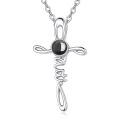 wholesale 925 Sterling Silver Black Onyx Faith Cross Pendant Necklace for Women Christian -0-0
