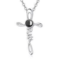 wholesale 925 Sterling Silver Black Onyx Faith Cross Pendant Necklace for Women Christian -Silver-Custom Photo