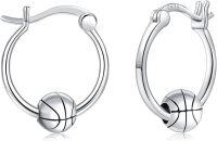 wholesale 925 Sterling Silver Basketball Hoop Earrings for Women Girls Sports s Hypoallergenic Cool Sporty Design-Basketball