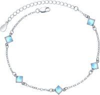 wholesale 925 Sterling Silver Rainbow Moonstone Square Charm Bracelet for Women Girls Mother's Day Gift-Square