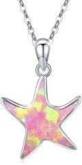 wholesale 925 Sterling Silver Pink Opal Starfish Pendant Necklace Sea Life Jewelry-0-0