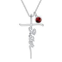 wholesale 925 Sterling Silver Birthstone Cross Sister Initial Pendant Necklace-01-January
