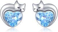 wholesale 925 Sterling Silver Birthstone Cat Stud Earrings Heart Jewelry for Women-03-March
