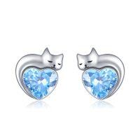 wholesale 925 Sterling Silver Heart Shaped Cat Earrings-03-March