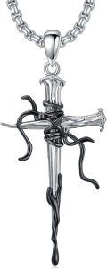 wholesale 925 Sterling Silver Gothic Black Plated Sword & Nails Cross Necklace w/Chain 24inches-0-0