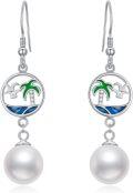 wholesale 925 Sterling Silver Metal Freshwater Pearl Summer Beach Earrings with Palm Trees and Seagulls Design-0-0