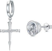 wholesale 925 Sterling Silver Round Cut Cubic Zirconia Nail Design Stud Earrings for Men & Women-Style A