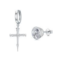 wholesale 925 Sterling Silver Round Cut Cubic Zirconia Nail Design Stud Earrings for Men & Women-Style A