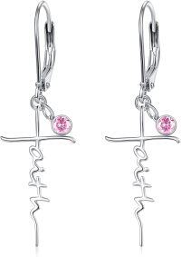 wholesale 925 Sterling Silver Birthstone Faith Cross Dangle Earrings Hypoallergenic Christian Gifts-October