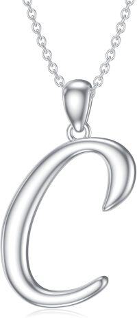 wholesale Sterling Silver 26 Letter Pendant Necklace-white gold plated-Letter C