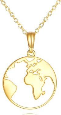 wholesale 14K Gold World Map Globe Pendant Necklace Graduation Gift for Women-Round