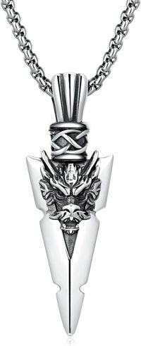 wholesale 925 Sterling Silver Dragon Head Arrowhead Pendant Necklace  Norse Viking Jewelry for Men & Women-H-Silver(Dragon)