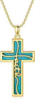 wholesale  Sterling Silver Genuine Gemstone Faith Cross Necklace for Women -0-0