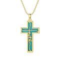 wholesale 925 Sterling Silver Faith Cross Pendant Necklace Blue Sandstone White Gold Plated-0-0