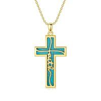 wholesale 925 Sterling Silver Cross Pendant With Turquoise Inlay-A2-Natural Turquoise-Gold Color