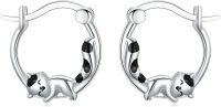 wholesale 925 Sterling Silver Cat Stud Hoop Earrings - Cute Kitty Jewelry for Women and Girls-Cat
